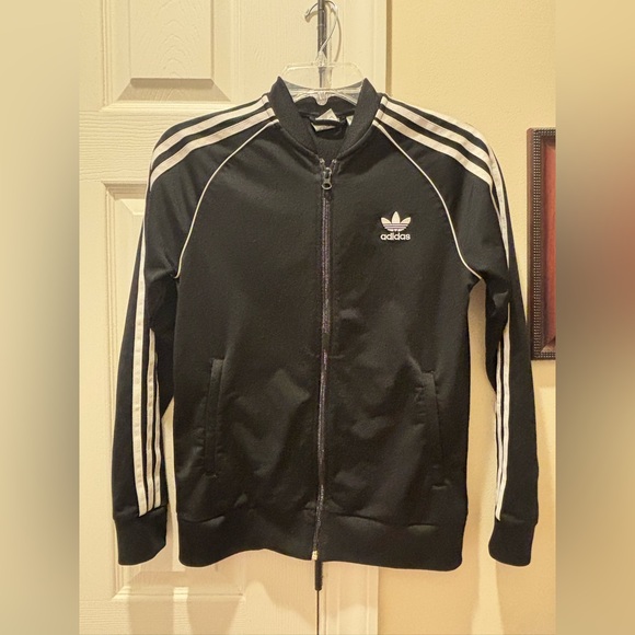 Youth Adidas Black Jacket with White Stripes - Picture 3 of 11